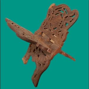 Vintage Sheesham Hand Carved Wooden Folding Bible Holder Display Made In India